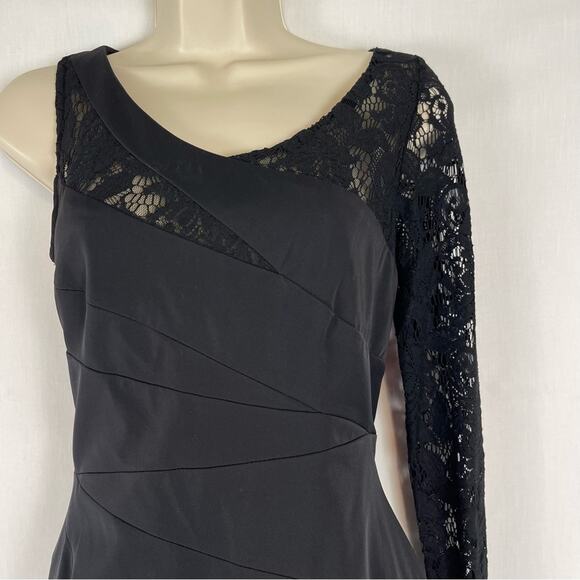 Suzi Chin Black One Shoulder Long Sleeve Cocktail Dress Size 4 NWT - Picture 9 of 12